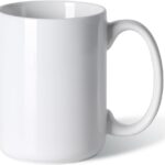 16 OZ Porcelain Coffee Mug, Classic Blank Ceramic Cup with Large Handle for Tea Latte Cappuccino, White