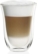 DeLonghi Double Walled Thermo Latte Glasses, Set of 2, 2 Count (Pack of 1), Clear, 330 milliliters