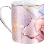 Ceramic Mug for Women, Coffee Water Mug Cup Marble Design with Handle for Home Office, Decorative Cute Coffee Tea Cup for Girls Teachers Colleagues, 14 oz, Pink Marble