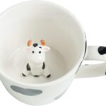 Cow Ceramic Cup Hidden 3D Animal Inside Mug,Cute Cartoon Handmade Figurine Mugs,Holiday and Birthday Gift for Coffee Milk Tea Lovers,12 OZ(White,Black)
