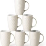Extra Large Coffee Mugs Set of 6, 20oz Ceramic Tall Coffee Mugs Set with Textured Geometric Patterns for Coffee/Tea/Beer/Hot Cocoa, Dishwasher & Microwave Safe,Beige