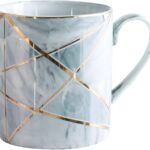 Marble Coffee Mug,  Elegant Ceramic Mug Cup Creative Golden Coffee Cup with Handle for Breakfast Milk for Men Women,14 oz (Gray+Green)
