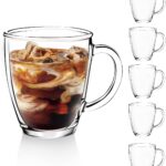 [6 PACK,12 OZ] - Premium Glass Coffee Mugs with Handle. Transparent Tea Glasses for Hot/Cold Beverages, Perfect Design for Americano, Cappuccino, Tea and Beverage.