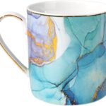 Ceramic Mug for Women, Cute Coffee Water Mug Cup for Christmas Holiday, Marble Design with Handle for Home Office, Decorative Coffee Tea Cup for Women Men, 14 oz, Green Marble