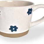 Ceramic Coffee Mug (12 Oz), Best for Latte, Cappuccino, Tea &... Artsy Mug, Hand Made Style, Best For gift. Double Wall Ceramic and Clay Fusion. (Flower)