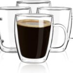Double Wall Coffee Mugs, (4-Pcak) 16 Ounces-Clear Glass with Handle,lnsulated,Cappuccino,Tea,LatteCups,Beverage Glasses Heat Resistant