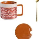 Milk Tea Cup 450ML Breakfast Oatmeal Cup, Large Capacity Drinking Cup Antique Frosted Mug Ceramic Cup for Office Use Tea Cup (Color : Red)