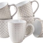 Coffee Mugs Set of 6, 19 oz Large Mug, Ceramic Embossment Stoneware Tea Cups with Handle for Men Women, Handcrafted Mug Gift Set, Housewarming Wedding Gift