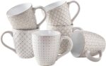 Coffee Mugs Set of 6, 19 oz Large Mug, Ceramic Embossment Stoneware Tea Cups with Handle for Men Women, Handcrafted Mug Gift Set, Housewarming Wedding Gift