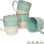 Ceramic Coffee Mug Set of 4, 16 Oz, 5 Colors to Choose, Tea Cups, Dishwasher and Microwave Safe, Reactive Glaze (Green)