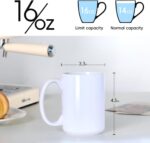 16 OZ Porcelain Coffee Mug, Classic Blank Ceramic Cup with Large Handle for Tea Latte Cappuccino, White - Image 2