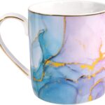 Ceramic Mug for Women, Cute Coffee Water Mug Cup for Christmas Holiday, Marble Design with Handle for Home Office, Decorative Coffee Tea Cup for Women Men, 14 oz, Colorful Marble