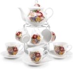 Tea Sets 20-Piece Coffee (7oz) Tea Cup Set Ceramic Vintage Flower  Style,Tea Set for Women Tea Party Afternoon (28oz) Teapot Set Tea Supplies Tea Cup and Saucer Set