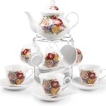 Tea Sets 20-Piece Coffee (7oz) Tea Cup Set Ceramic Vintage Flower  Style,Tea Set for Women Tea Party Afternoon (28oz) Teapot Set Tea Supplies Tea Cup and Saucer Set