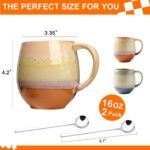 16oz Ceramic Coffee Mugs for Men/Women - Set of 2 with Spoons, Great for Soup, Cocoa, Office, Home, Engagement Gifts - Image 2