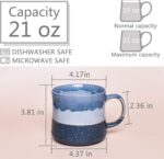 Large Ceramic Coffee Mug, Big Tea Cup for Office and Home, 21 Oz, Dishwasher and Microwave Safe, 1 PCS… (Blue) - Image 2