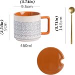 Milk Tea Cup 450ML Breakfast Oatmeal Cup, Large Capacity Drinking Cup Antique Frosted Mug Ceramic Cup for Office Use Tea Cup (Color : Red) - Image 2
