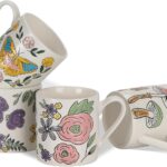 11 oz Ceramic Coffee Mugs Set of 4, Porcelain Coffee Cups with Handle for Tea, Latte, Cocoa, Cappuccino, Milk, Dishwasher&Microwave Safe, Plant Patterns