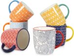 Porcelain 10 oz Coffee Mugs Set of 6 with Handle, Coffee Cups Ceramic for Cappuccino Latte Cocoa Milk Tea, Dishwasher Microwave Safe, Assorted Colors