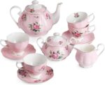 Floral Tea Set, Tea cups (8oz), Tea Pot (38oz), Creamer and Sugar Set, Gift box,  Tea Sets for Women, Tea Cups and Saucer Set, Tea Set for Adults, 4 Tea Cups Set, Mother's Day Gift