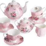 Floral Tea Set, Tea cups (8oz), Tea Pot (38oz), Creamer and Sugar Set, Gift box,  Tea Sets for Women, Tea Cups and Saucer Set, Tea Set for Adults, 4 Tea Cups Set, Mother's Day Gift