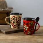 12oz/350ml Ceramic Coffee Mug with Lid and Spoon,Hand Painted Vintage Floral Cute Espresso Cups,Tea Cup for Office and Home,Great for Tea, Latte, Cappuccino,Microwave and Dishwasher Safe - Image 2