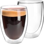 11oz Glass Coffee Mugs Set of 2, Double Wall Insulated Coffee Cups, Clear Drinking Glasses for Tea,Coffee,Latte,Milk,Juice