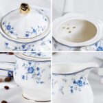 21 Piece Floral Porcelain Tea Set, British Tea Cup and Saucer Set for 6, Tea Party Set for Women, Blue Roses - Image 2