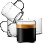 Glass Coffee Mugs Set of 4,14 oz Clear Coffee Cups,Hand Blown&Seamless Design,Heat Resistant and Explosion-Proof,Lightweight Tea Mugs with Anti Scald Handle Ideal for Home,Cafe
