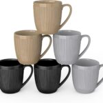 Coffee Mugs Set of 6, 16 Oz Coffee Mugs, Porcelain Mugs, Large and Easy to Grip Mug Sets, Embossed Coffee Cup Set for Coffee, Multicolor-9