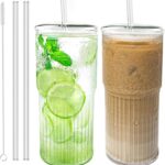 Glass Cups with Lids and Glass Straws, High Borosilicate 20OZ Tumblers (2Pcs) for Coffee, Tea, Juice, Smoothies, Hot/Cold Drinks at Home, Office