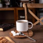 12OZ Stackable Coffee Mugs, Ceramic Coffee Mugs with Texture Patterns for Man,Woman,Dad,Mom, Modern Coffee Mugs Set of 4 for Latte/Cappuccino/Cocoa. Dishwasher&Microwave Safe, Off White - Image 2
