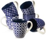 Coffee Mugs Set of 6, 19 oz Large Porcelain Coffee Cups with Handle for Coffee Tea and Cocoa, Ceramic Coffee Mug for Women Men, Housewarming Wedding Gift, Vintage Blue