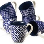Coffee Mugs Set of 6, 19 oz Large Porcelain Coffee Cups with Handle for Coffee Tea and Cocoa, Ceramic Coffee Mug for Women Men, Housewarming Wedding Gift, Vintage Blue
