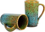 20 OZ Large Coffee Mugs, Coffee Cups Ceramic Tall Coffee Mugs with Handle, Unique Latte Tea Cup for Office and Home, Novelty Gifts for Men and Women, Set of 2 (Green & Blue)