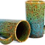 20 OZ Large Coffee Mugs, Coffee Cups Ceramic Tall Coffee Mugs with Handle, Unique Latte Tea Cup for Office and Home, Novelty Gifts for Men and Women, Set of 2 (Green & Blue)