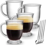 Glass Coffee Mugs Set of 4, Clear Large Coffee Mug 15 Oz With Handles for Hot Beverages, Clear Mugs for Tea, Cappuccino, Latte, Espresso Coffee, Juice, Glass Coffee Cups