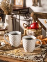 Coffee Mugs Set of 6, 19 oz Large Mug, Ceramic Embossment Stoneware Tea Cups with Handle for Men Women, Handcrafted Mug Gift Set, Housewarming Wedding Gift - Image 2