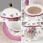 21 Piece Vintage Porcelain Tea Set, Pink Floral Coffee Cup Set for 6, Afternoon Tea Set for Women - Image 2