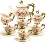 15 Pieces Porcelain Tea Set, Floral Vintage Coffee Set, Wedding Tea Service for Adult, Big Tea Cup