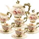 15 Pieces Porcelain Tea Set, Floral Vintage Coffee Set, Wedding Tea Service for Adult, Big Tea Cup