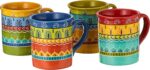 Mugs Set of 4 – 16 oz Colorful Ceramic Coffee Cups with Bold Multicolor Patterns, Microwave & Dishwasher Safe, Kitchen Drinkware for Tea, Cocoa & More