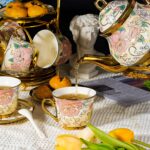 20 Pieces  Ceramic Tea Set for Adults With Metal Holder and Flower Painting (Large Cream Version) - Image 2