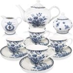 Blue Dream Tea Set, Tea cups (8oz), Tea Pot (48oz), Creamer and Sugar Set, Gift box,  Tea Service, Tea Cups and Saucer Set, Tea Set for Adults, Porcelain Tea Set, Mother's Day Gift